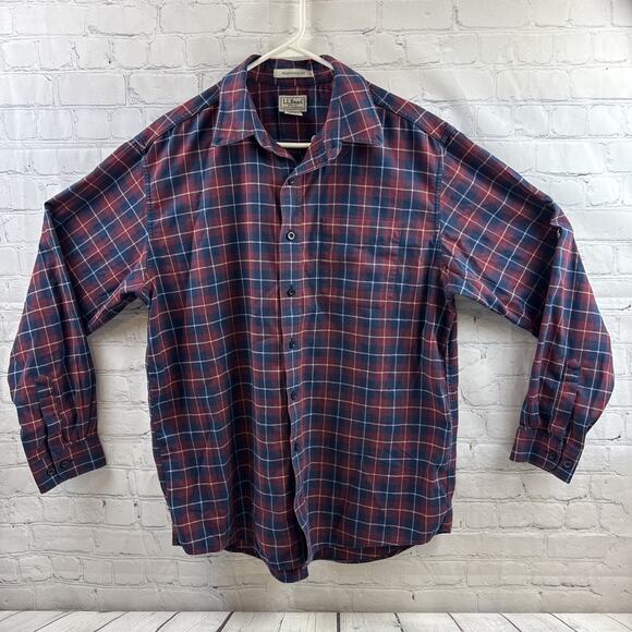 LL Bean Mens Large Flannel Shirt Blue and Red Plaid Button Down Traditional Fit - Picture 2 of 10